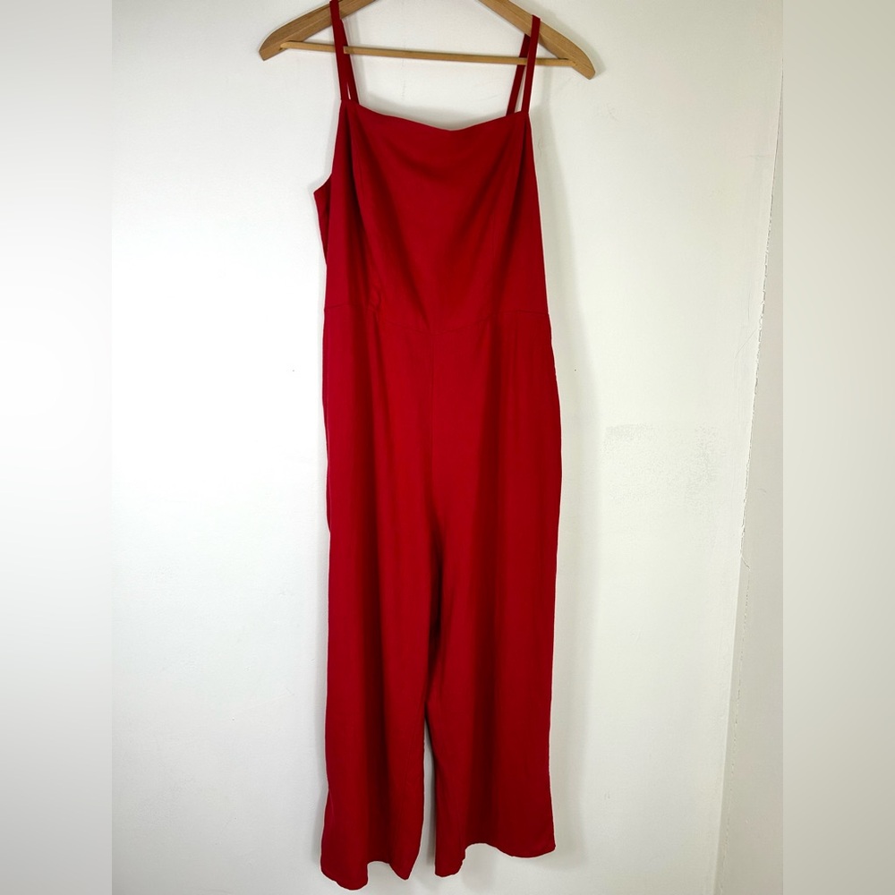 Old Navy Womens Large Linen-Blend Cami Jumpsuit Tomato Juice Red Smocked Cropped